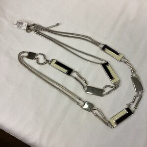 NWT Chico's “MODERA LONG” Silver Necklace with Black and Cream Accents $65